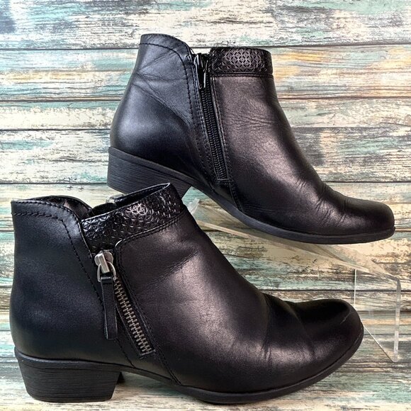 Rockport Boots Sz 7M Carly Black Leather Zip Ankle Low Block Heel Comfort Ladies - Picture 1 of 12